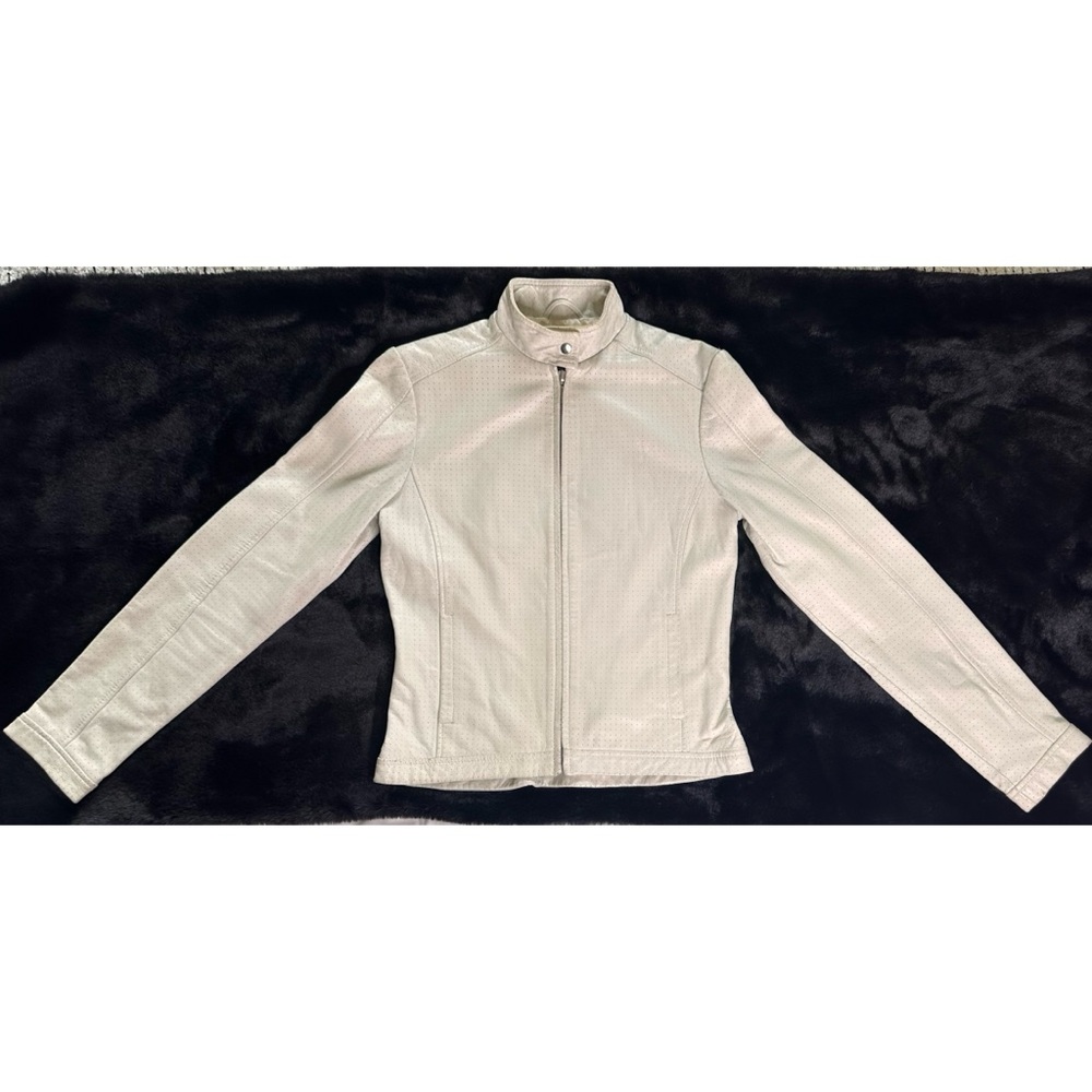 Vintage Leather Biker / Moto Jacket Mexx Size 0 Cream/ Ivory/ Beige Y2K 2000’s. - Picture 4 of 9